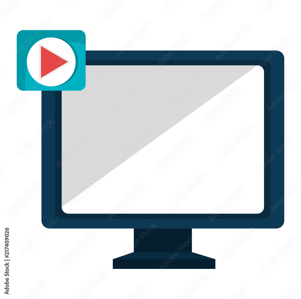 computer display with media player icon computer display with media player icon