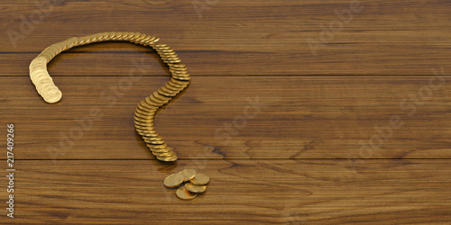 A question mark of golden coins on board 3D illustration.