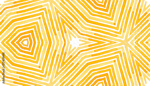 Orange Geometric Watercolor. Delicate Seamless Pattern. Hand Drawn Stripes. Brush Texture. Imaginati