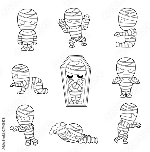 Halloween Character Big Head Poses Mummy Coloring Book