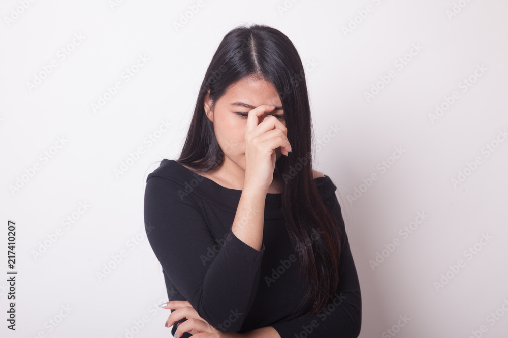 Young Asian woman got sick and headache. Young Asian woman got sick and headache.