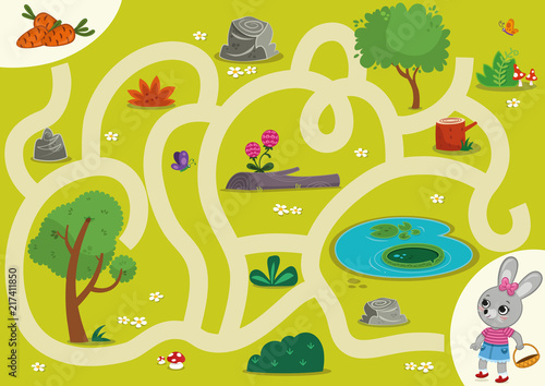 Rabbit  Maze Game for Children. Vector illustration.