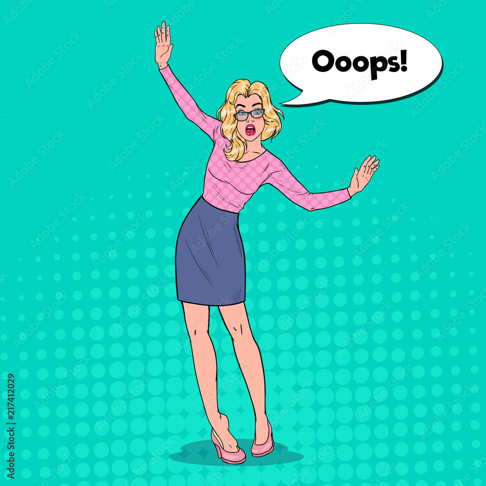 Pop Art Falling Beautiful Woman on High Heels. Fashionable Awkward Blonde Girl. Vector illustration Pop Art Falling Beautiful Woman on High Heels. Fashionable Awkward Blonde Girl. Vector illustration