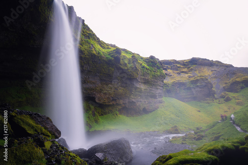 Beautiful Kvernufoss waterfall in south Iceland Summer.