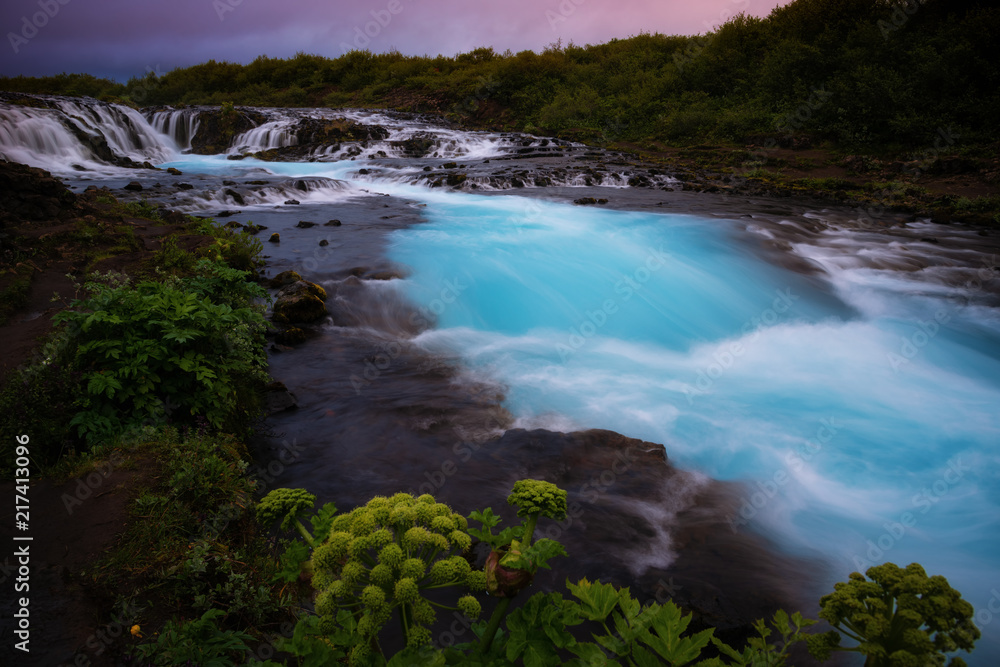 Bruarfoss waterfall. The Blue waterfall in Iceland. Bruarfoss waterfall. The Blue waterfall in Iceland.