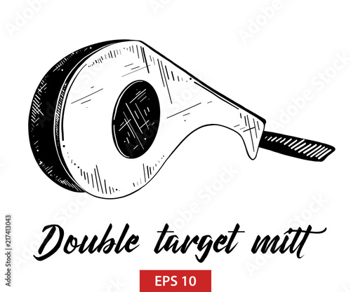 Vector engraved style illustration for posters, decoration and print. Hand drawn sketch of double target mitt in black isolated on white background. Detailed vintage etching style drawing.