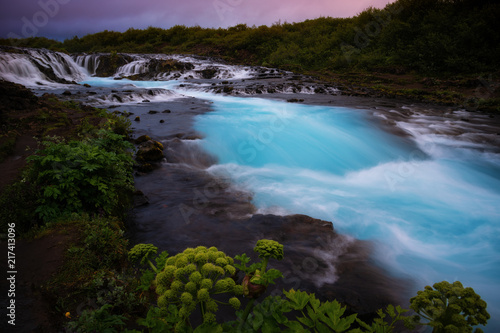 Bruarfoss waterfall. The Blue waterfall in Iceland.