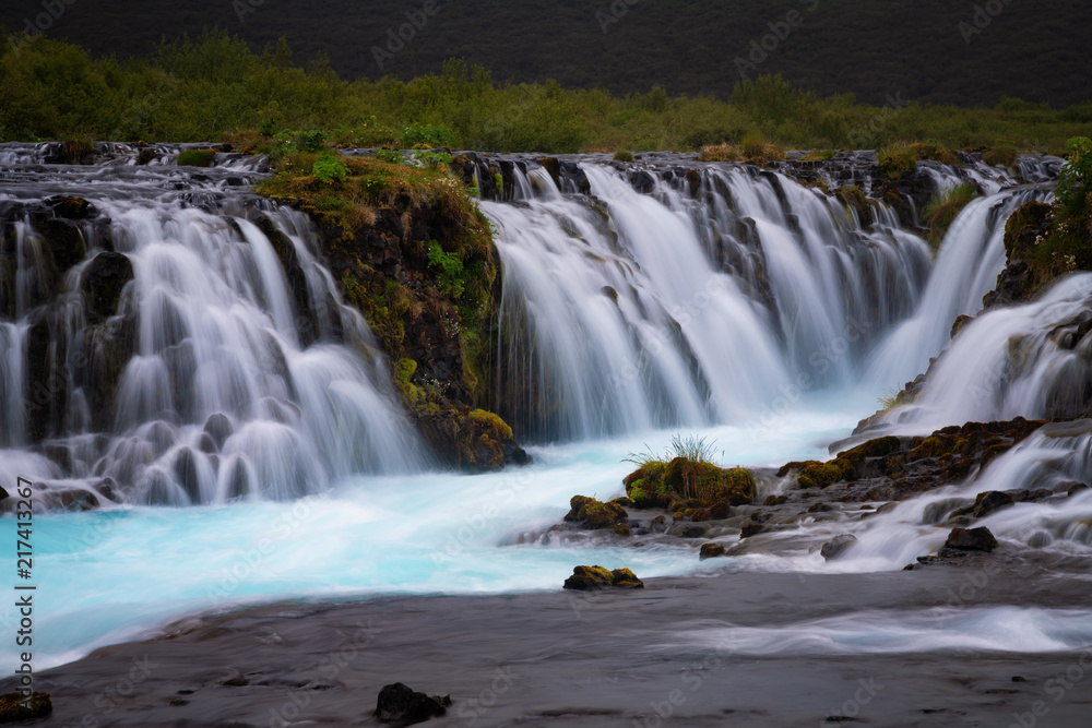 Bruarfoss waterfall. The Blue waterfall in Iceland.