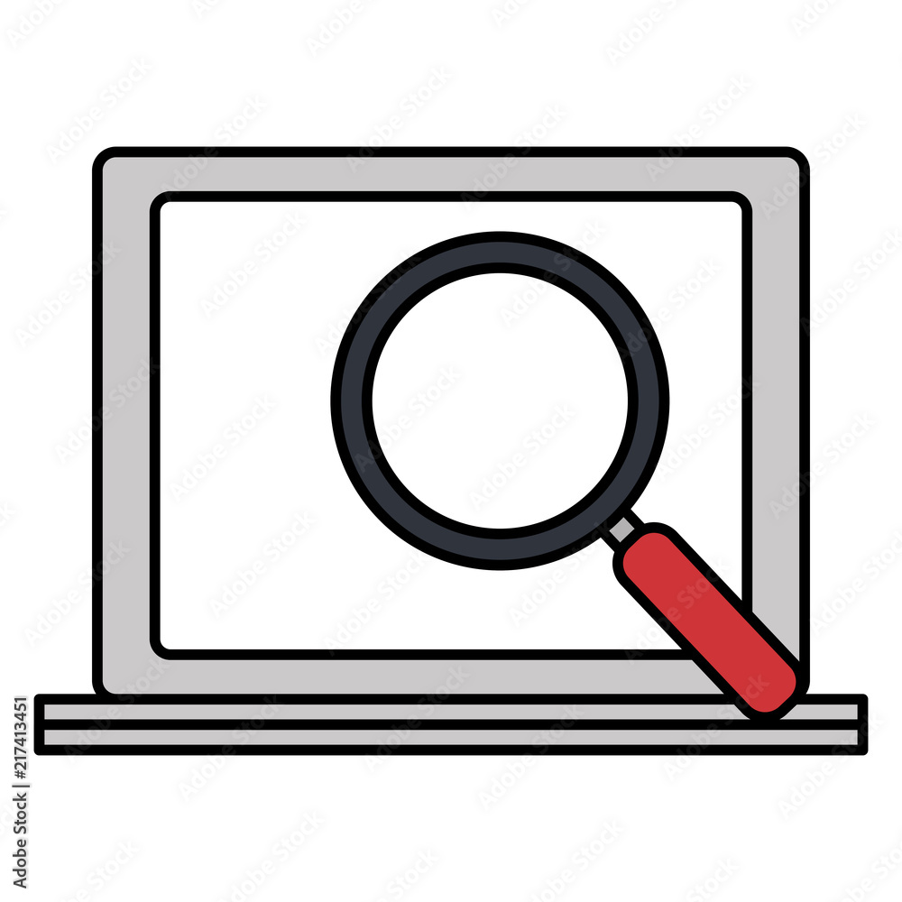 laptop computer with magnifying glass laptop computer with magnifying glass