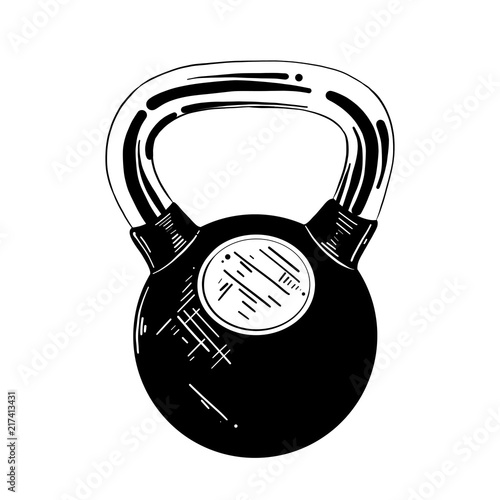 Vector engraved style illustration for posters, decoration and print. Hand drawn sketch of gym weight in black isolated on white background. Detailed vintage etching style drawing.