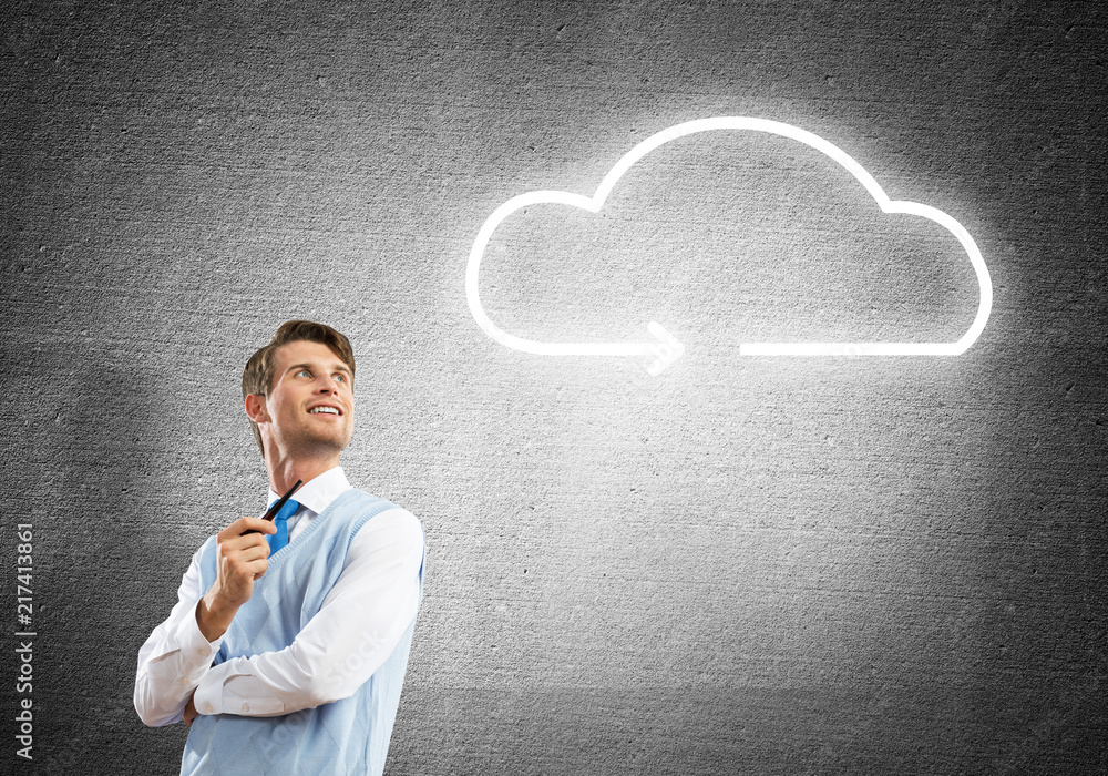 Elegant banker wearing red tie and cloud as idea concept Elegant banker wearing red tie and cloud as idea concept