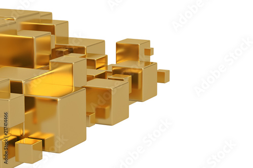 Golden cube isolated on white background 3D illustration.