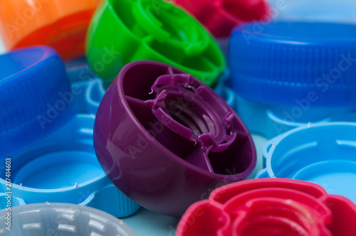 closeup of colorful plastic plugs for recycling