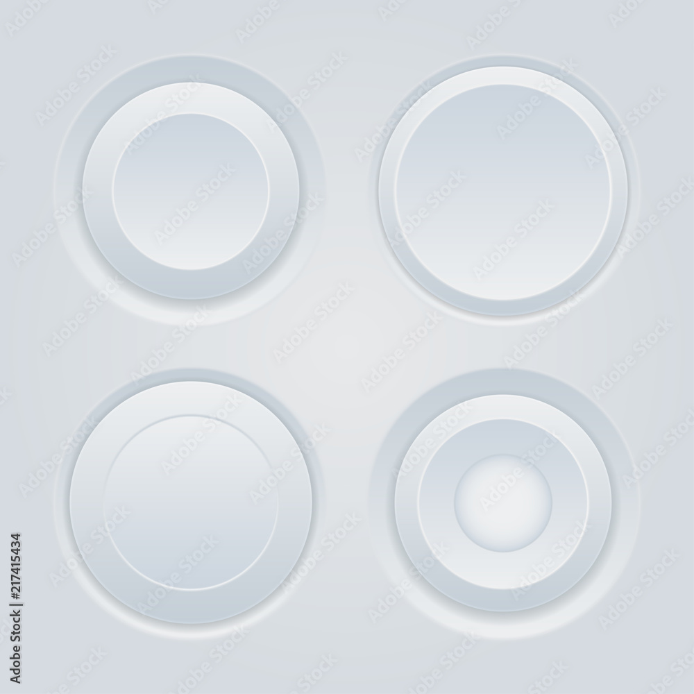 Push buttons. Round white plastic 3d icons Push buttons. Round white plastic 3d icons