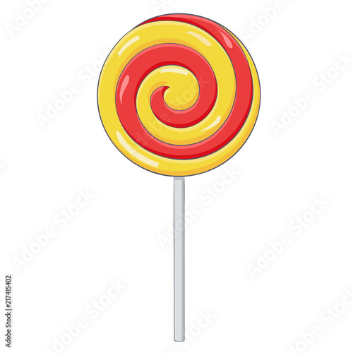 Red and yellow swirl lollipop. Sugar candy