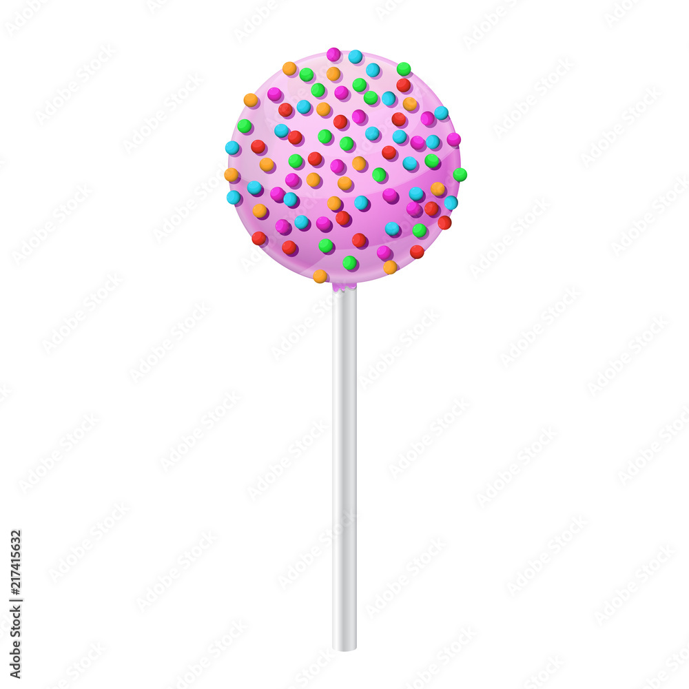 Cake pop. Dessert with pink frosting and colored sprinkles on a stick Cake pop. Dessert with pink frosting and colored sprinkles on a stick