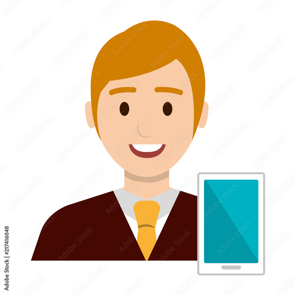 businessman with smartphone avatar character businessman with smartphone avatar character