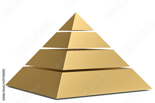 Photo Golden pyramid isolated on white background 3D illustration.