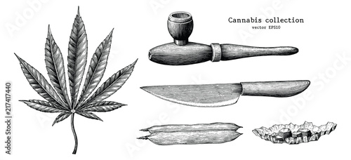 Cannabis collection hand draw vintage clip art isolated on white background