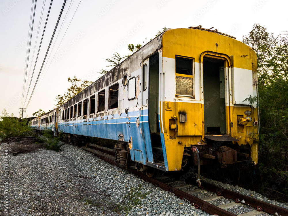 Old bogey of retired train park at the inactive railroad