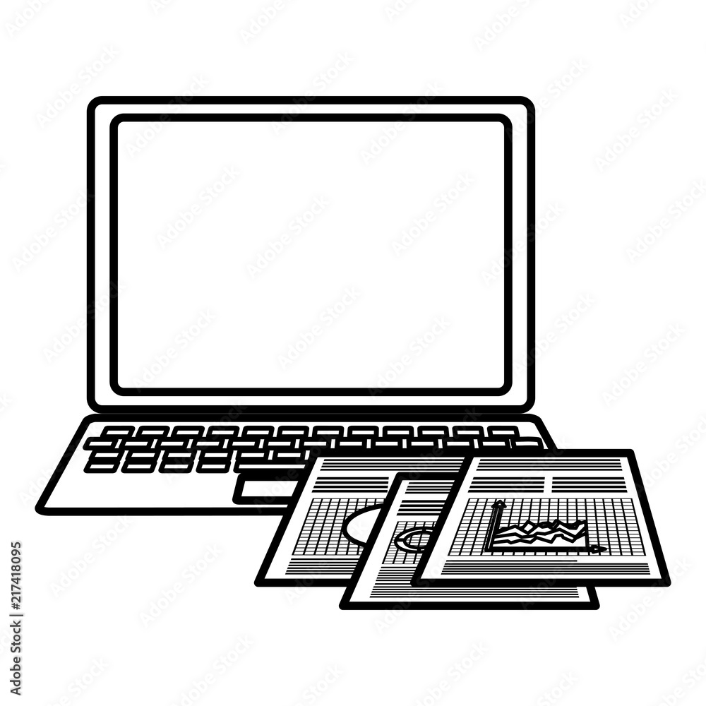 laptop computer with financial documents laptop computer with financial documents