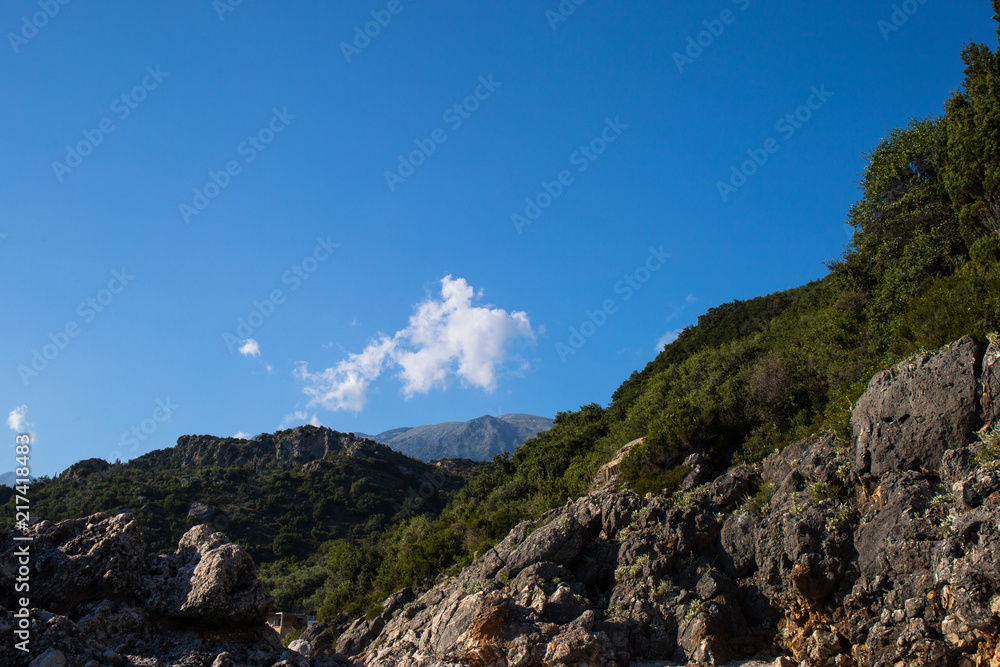 Obraz premium Aerial view of sea waves and fantastic rocky coast,Albania wakacje