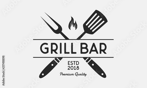Vecteur Stock Grill Bar Restaurant Logo Grill Fork And Spatula Vintage q Emblem Template Vector Illustration Adobe Stock Vecteur Stock Grill Bar Restaurant Logo Grill Fork And Spatula Vintage q Emblem Template Vector Illustration Adobe Stock