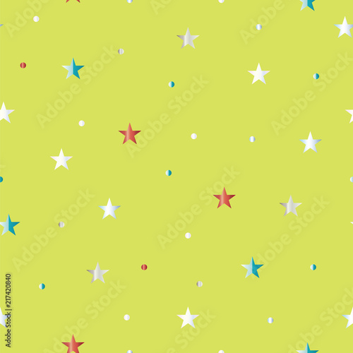 seamless pattern with stars in multiple colors on light green background
