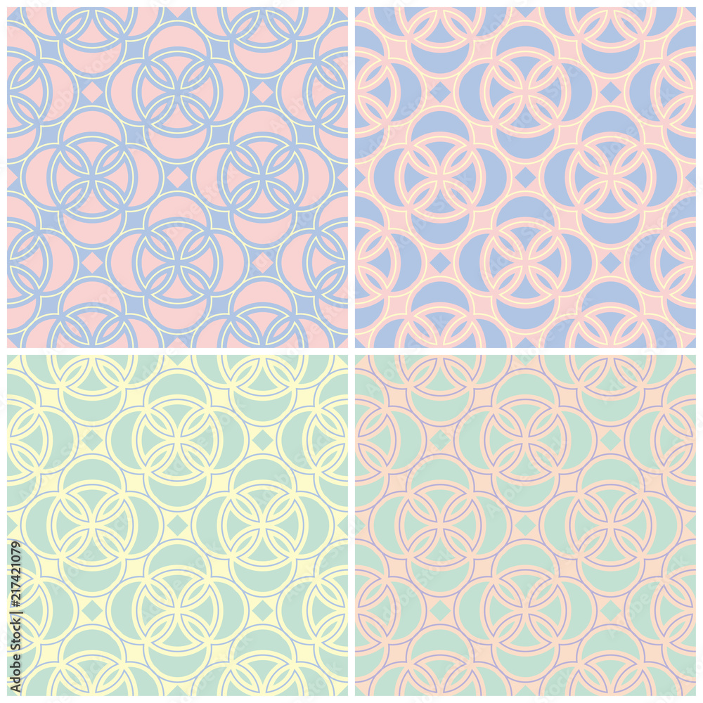 Set of faded colored seamless backgrounds with geometric patterns