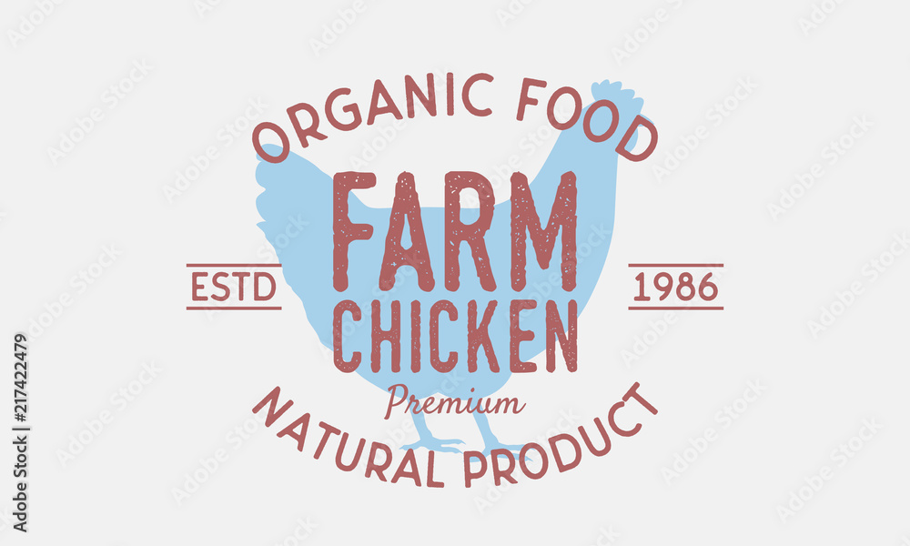 Farm Chicken vintage logo. Chicken silhouette. Vintage poster for restaurant, meat shop. Logo Template. Vector illustration