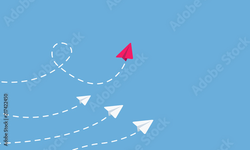 Flying paper airplanes. Think different. Vector illustration.