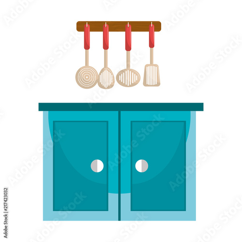 kitchen drawer wooden with utensils hanging