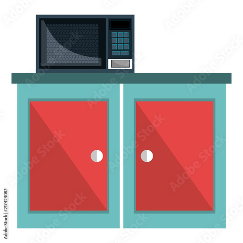 kitchen drawer wooden with microwave oven