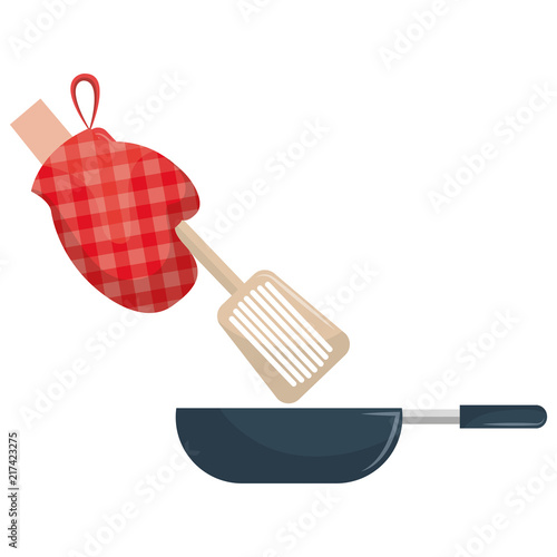 glove kitchen with pan and spatule