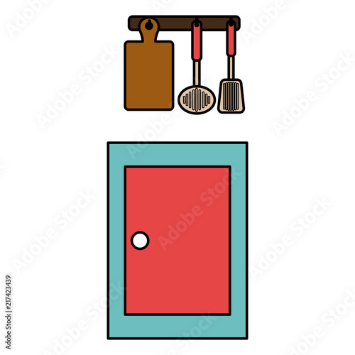 kitchen drawer wooden with utensils hanging