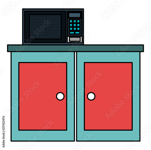 kitchen drawer wooden with microwave oven