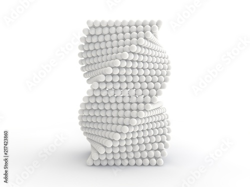 Illustration of a variety of metal neocube magnetic balls delivered by the tower and twisted. The idea of the structure of the molecular lattice. 3D rendering. The image on a white background