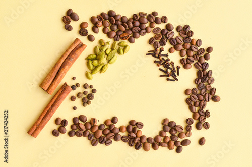 Spices are placed in a circle with a place under the text on a soft yellow background