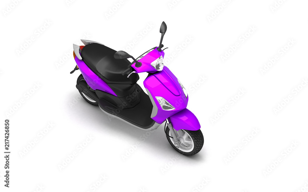 ordningen Underinddel Desværre 3D Rendering of pink modern motor scooter isolated on white background. Top  view of purple moped. View from above Stock Illustration | Adobe Stock