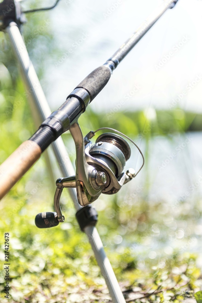 fishing tools. fishing stick. fishing rod. reel. fishing reel Stock Photo