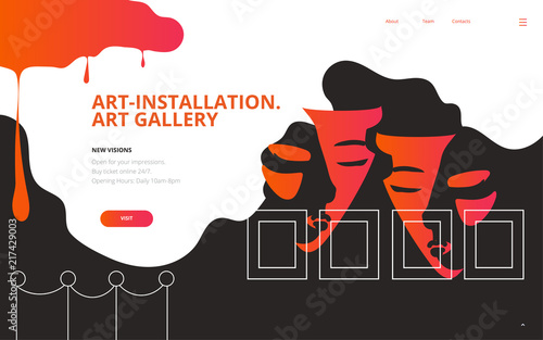 Concept vector illustration for Art Gallery exhibition promotion. Art Installation site landing page wireframe. Artwork Gallery Exhibition or artistic performance ticket or poster template.