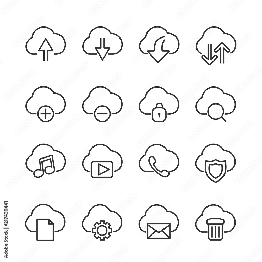 Vector image set of cloud storage line icons. Vector image set of cloud storage line icons.