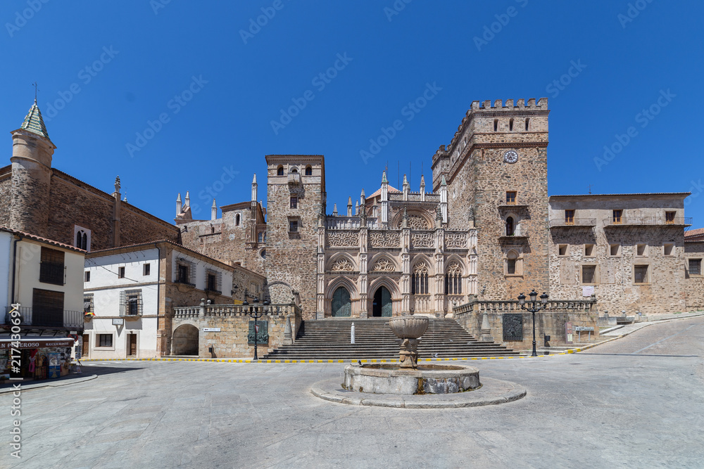 Gudalupe abbey in Caceres, historic building in Extremadura, Spain
