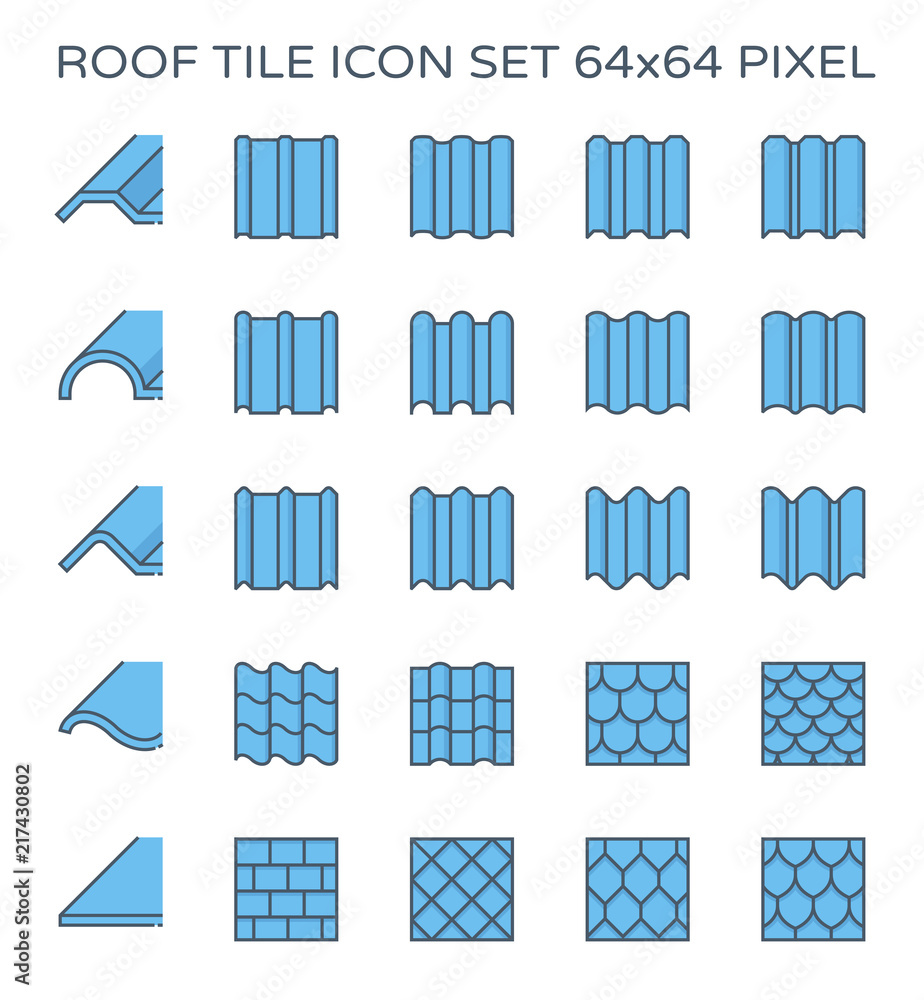 Roof tile or roof sheet icon many shape, texture and pattern i.e. wave, wavy etc. Made from clay, metal, ceramic, terracotta, steel and shingle. For cover rooftop of house. Vector blue color icon. Roof tile or roof sheet icon many shape, texture and pattern i.e. wave, wavy etc. Made from clay, metal, ceramic, terracotta, steel and shingle. For cover rooftop of house. Vector blue color icon.