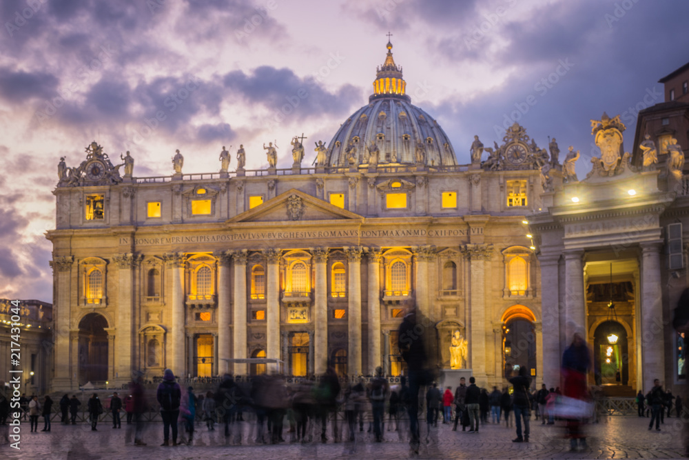 Violet sky above the St. Peter's Basilica in Vatican City, Rome, Italy
