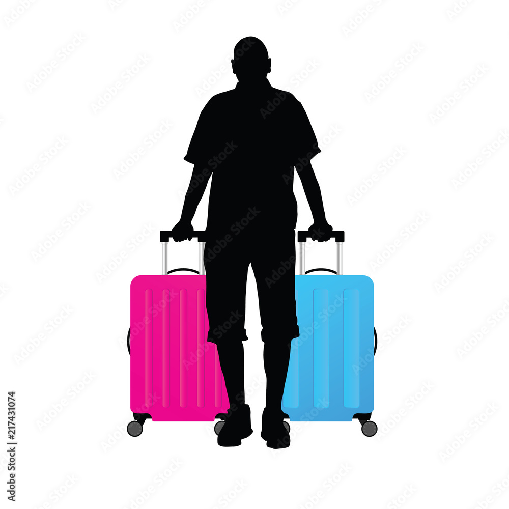 manl silhouette vector illustration with travel bag manl silhouette vector illustration with travel bag