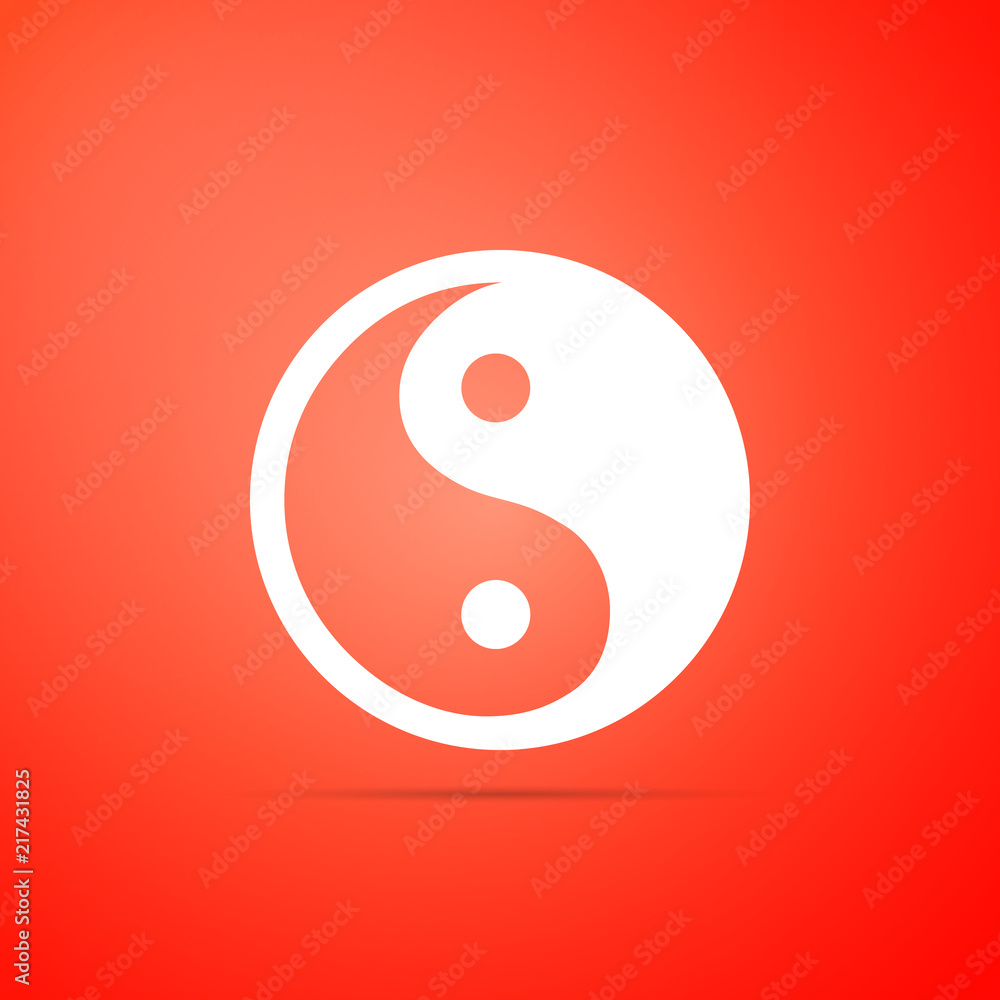 Yin Yang symbol of harmony and balance icon isolated on red background. Flat design. Vector Illustration Yin Yang symbol of harmony and balance icon isolated on red background. Flat design. Vector Illustration