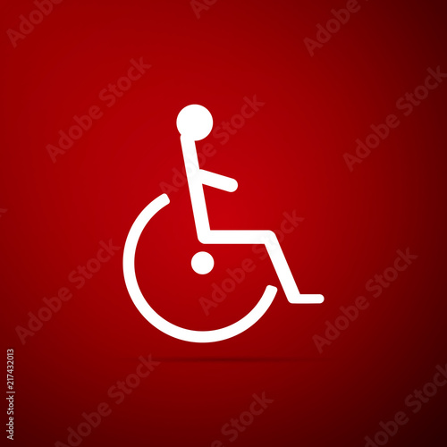 Disabled handicap icon isolated on red background. Wheelchair handicap sign. Flat design. Vector Illustration