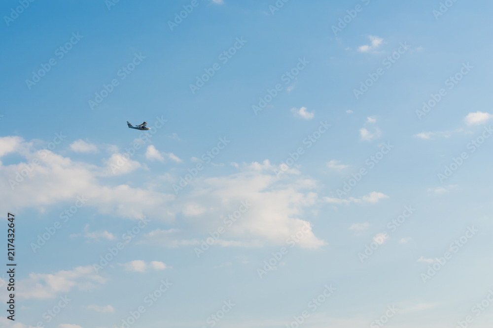 Seaplane. Flying boat on blue sky. Seaplane. Flying boat on blue sky.