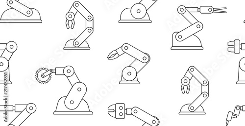 Seamless pattern with robotic arms. line style. isolated on white background